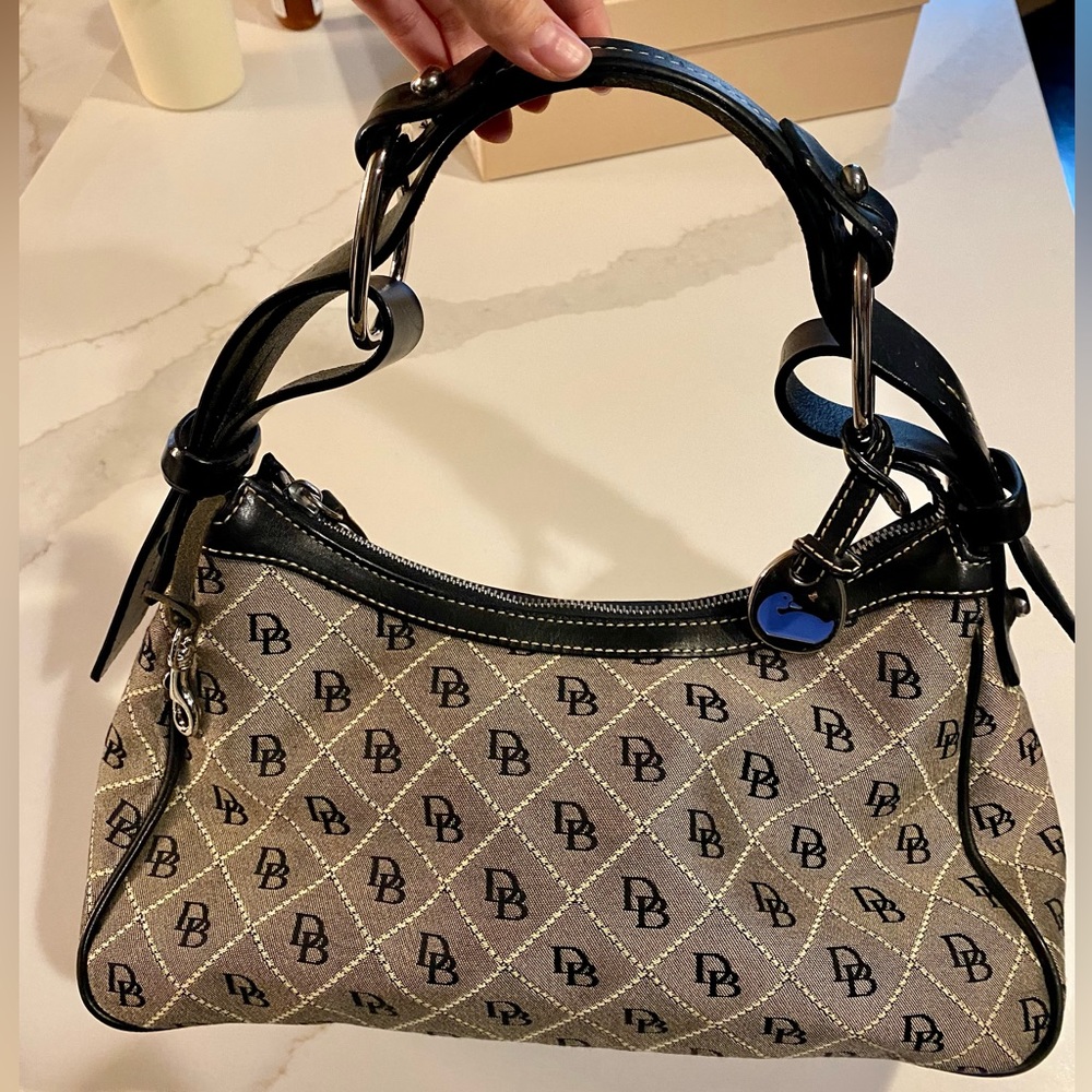Dooney and Bourke black and grey shoulder bag with leather trim